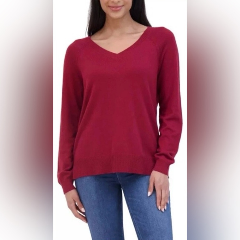 NWT Lucky Brand Ladies V-Neck Sweater Pomegranate Large Women's Item #1721756